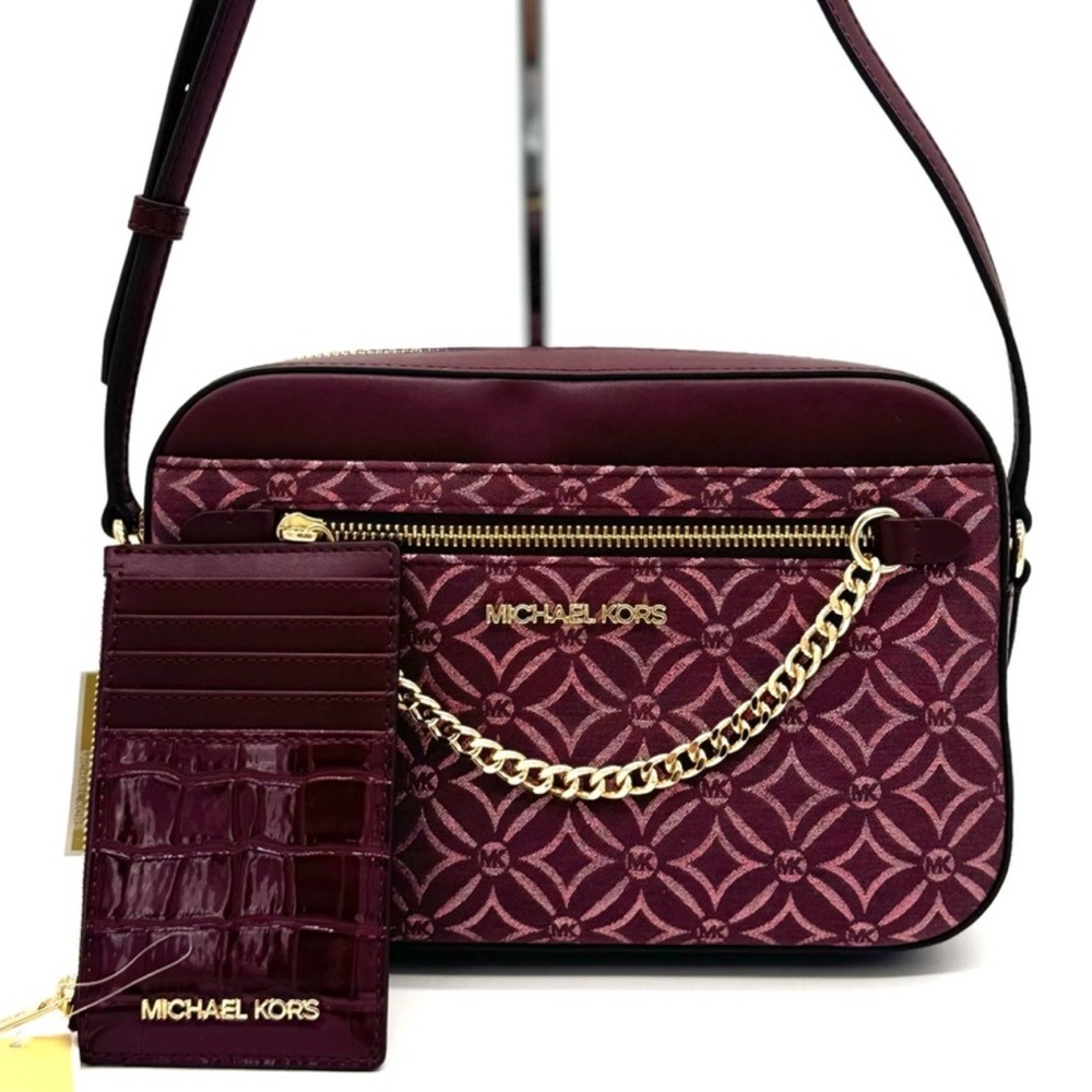Michael Kors Large Ew Crossbody Bag & Travel Tz Card Case Wallet Ox Blood Multi